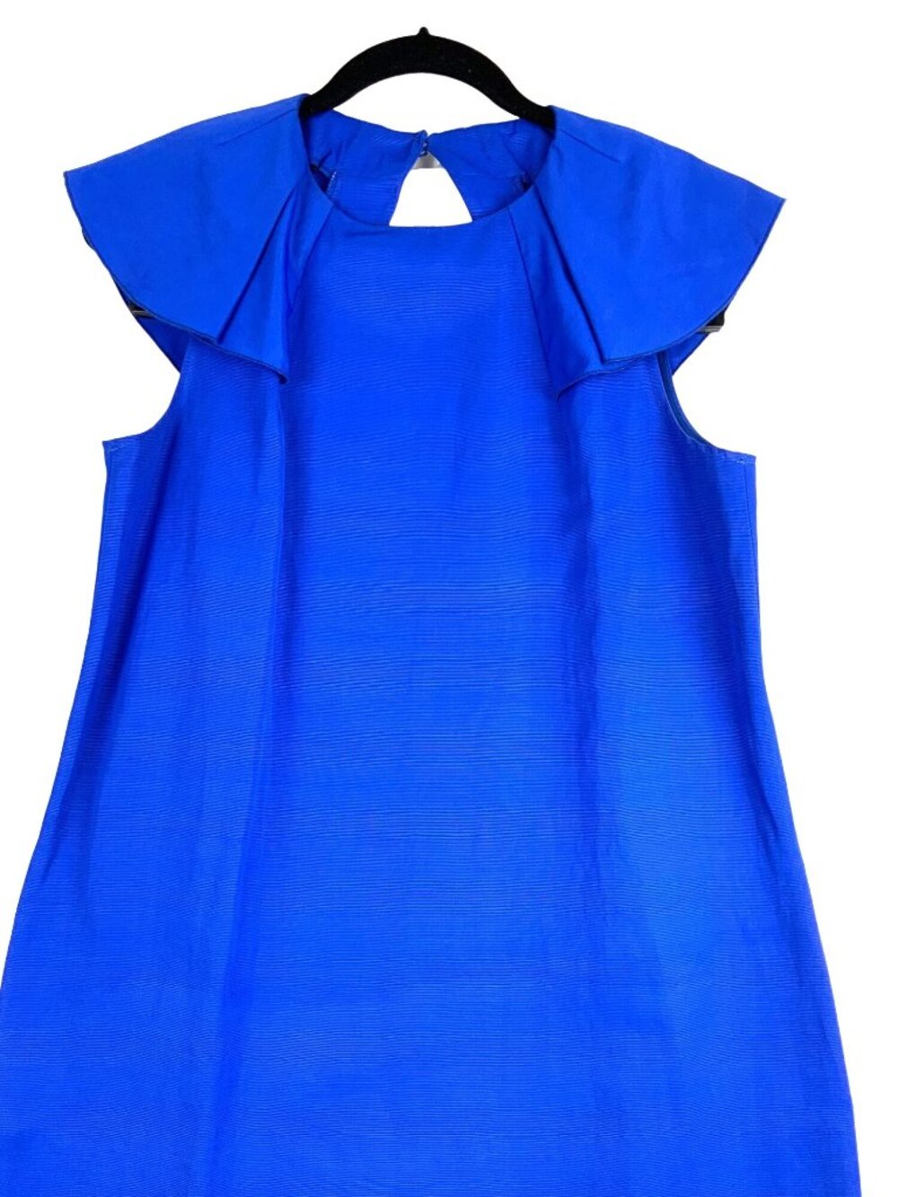 Tara Jarmon Blue Sleeveless Dress With Ruffled Collar Size M Made In France Visc